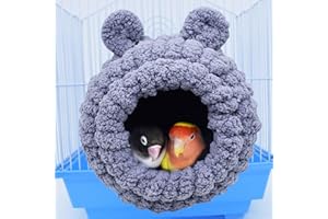 DWE Bird Nest, Winter Warm Bird Nest House Parrot Bed Snuggle Hut for Cage, Plush Parrot Nest House for Conure, Cockatiel, Budgies, Lovebird, Parakeets, Small Pets (Grey)