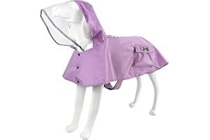 MAMORE Waterproof Dog Raincoat, Adjustable Reflective Lightweight Pet Rain Clothes with Poncho Hood(Medium, Light Purple)