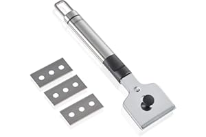 Leifheit Ceranfeldschaber, Kochfeld Schaber inkl. 3 Ersatzklingen mit Klingenschutz, praktischer Küchenhelfer, Ceranfeldreiniger für die schnelle Reinigung von Herd und Backofen, Glasschaber