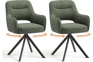 COLAMY 360°Swivel Dining Chairs Set of 2, Fabric Chairs for Dining Room with Armrests, Hollow Backrest and Thick Seat Cushion, Kitchen Chair with Anti-Slip Pads, armchairs for living Room, Green