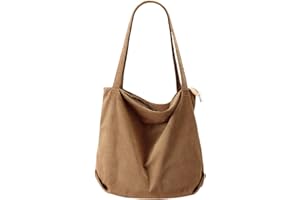 VOSSOT Bolso de mano de pana para mujer, bolso de la compra, bolso grande con cremallera, bolsillos de pana, bolsa de tela, para universidad, escuela, trabajo, oficina, viajes, compras, vida cotidiana