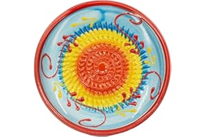 Kaladia - Ceramiczny talerz do tarcia/strug ceramiczny - idealny do imbiru, parmezanu itp. - Motyw: jasnoniebieski, czerwony i żółty - średnica: 12 cm - ręcznie wykonany i ręcznie malowany - Made in