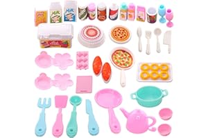 WANDERGO Set di accessori per alimenti per bambole, 57 pezzi, articoli da tavola per casa delle bambole in miniatura, accessori da cucina per bambole per ragazze, mini utensili da cucina, giocattoli da gioco