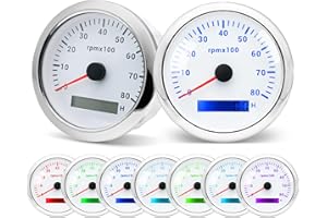 PIOUSUNT 85mm Waterproof White Tachometer 0-8000RPM Gauge Rev Counter 7 Colors Backlight for Marine Boat Car Truck