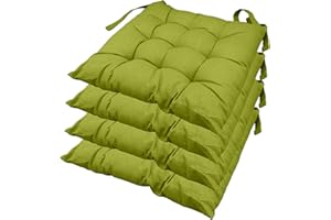 casaviva - Cuscini Coprisedie 100% Cotone Stampato Effetto Lino - Cuscini Sedie Cucina Set da 4 Pezzi VERDE MELA - Cuscini per Sedie Antidecubito 9 Impunture Con Lacci