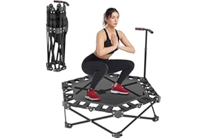 RDTOK Trampoline Fitness Pliable, Mini Trampoline Intérieur 106 cm avec Poignée Réglable 3 Hauteurs, Cadre X Renforcé Extra Stable 275 kg Capacité de Charge