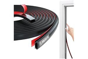 Joaercs Rubber D-Shape Draft Excluder Door Seal, Draught Excluder for Windows,5m(L) x 10mm(W) x 6mm(T), Self-Adhesive Seal Strip for Doors Window Frame and Gaps - Black