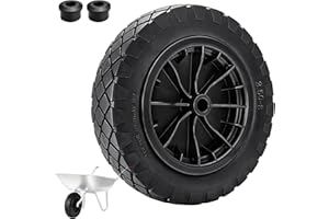 CROWNSHOP 14" Wheelbarrow Wheel PU Puncture Proof Solid 3.50-8 Wheel Solid Tyre Rim Wheels Tyre Heavy Duty Replacement Tire for Garden Trolley Barrow Go Cart
