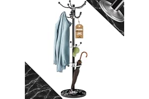 Casaria® Porte-manteau Noir avec base en marbre 14 crochets 37x37x175cm portemanteau sur pieds rangement porte-parapluie