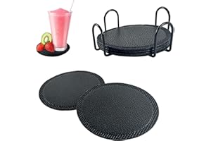 HTRTRR sous-Verres en Cuir avec Support – Lot de 8 Dessous de Verre Ronds, antidérapants et étanches – Protection de Table pour Verres, Tasses, café, Bar et Bureau
