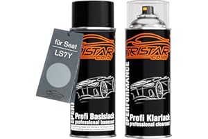 TRISTARcolor Pintura automotriz Set de botes de spray para Seat LS7Y Gris Luna Metallic/Luna Silber Metallic Pintura base pintura transparente aerosol 400 ml