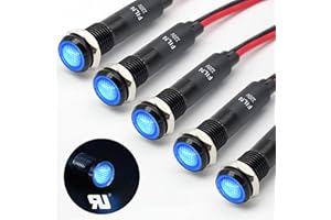 ‎FILN FILN 5 Pieces 8 mm (5/16 Inch) 220 V LED Indicator Light Waterproof Pilot Signal Lamp Indicator Light Metal Board Lights (220 V Black Anodised Blue, Pack of 5)