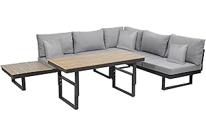 ‎GREEMOTION greemotion Lounge-Set San José, Gartenmöbel-Set aus Aluminium mit höhenverstellbarem Tisch, multifunktionale Sitzgruppe inkl. Kissen in Grau Mittel