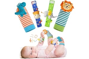 URMYWO Foot Finders Wrist Rattles for Infants-Baby Sensory Toys Newborn Essentials Infant Socks Gifts for 0 3 6 9 Months Rainforest Animals