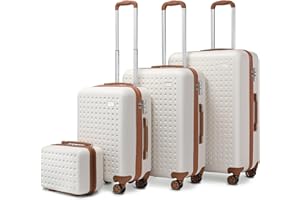 Kono Zestaw 4 sztuk bagażu,31/57/67/76cm Bagaż kabinowy z kosmetyczką z zamkiem TSA, lekki bagaż podróżny (Biały)