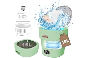 OMCCHK Mini lavatrice pieghevole da 16 l, 1,8 kg, portatile 2 in 1, piccola, efficiente lavatrice da viaggio per vestiti del bambino, biancheria intima, campeggio, camper, regali, viaggi (verde) ABC