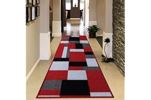 B&B Door Mats - Runner Rug Carpet Mat for Every Season Bedroom Living Room Hallway Kitchen Front Door Entrance Décor (Red Black, 80x300cm -Large Area Rugs)