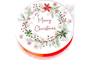 DEBS KITCHEN CAKES Christmas Cake Topper - Merry Christmas Wreath Cake Decoration - Edible Icing or Wafer - 7.5" / 19cm Round (Edible Icing)