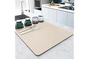 AMOMYDOG Tappetino Scolapiatti, Super Assorbente Tappetini Lavello Cucina, Scolapiatti da Lavello Asciugatura Rapida, Sgocciolatoio per Lavello Antiscivolo per Bancone Cucina (Beige, 40 x 50cm)