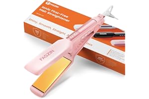 Faszin Plancha de Pelo con Placa de 42 mm de Ancho, Plancha de Titanio con Iones Negativos, Pantalla LED, Calentamiento Rápido de 30 s, Temperatura Ajustable de 11 Niveles (130-230 ℃) - Rosado