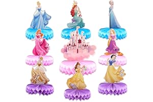 MEIYAXINWIN 9 Stück Prinzessin Geburtstag Deko Mädchen，Prinzessin Party Honeycomb Ball Dekorationen- Mittelstücke Bienenwabe，für Prinzessin-Themen Partydekorationen，Kindergeburtstag deko Tischdekorationen