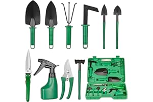 DUOJIN Kit de Herramientas para Jardinería, 10Piezas Juego De Herramientas jardinería con Funda de Transporte con Guantes de Jardin