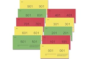 Nezyo Doppelnummern Blöcke 1-1000 Nummernblöcke Lose Nummeriert Garderobenmarken Großpackung Zahlenblöcke für Garderobe Events Party Messen, 10 x 5 cm(Rot, Gelb, Grün)