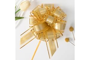 Ainmto 10 Stück Geschenkschleife Groß(16cm),Geschenkbänder Ziehschleife Gold,Dekoschleife für Geschenkverpackung Auto Deko