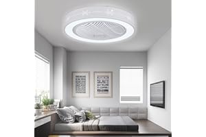 BURUIYOTEN Ventilador de techo con iluminación regulable LED luz mando a distancia acrílico ventilador lámpara de techo regulable 3 cambios de color ventilador lámpara conjunto de iluminación teledirigido