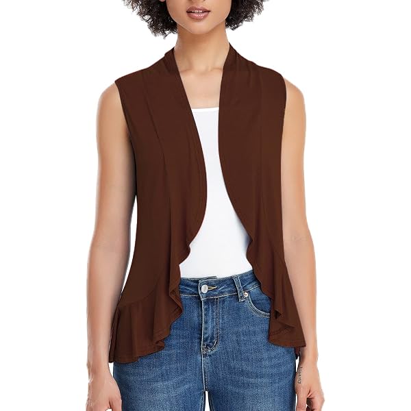 Popana Women's Sleeveless Long Duster Cardigan - Open Front Lightweight Vest, Plus Size, Burgundy - View #4