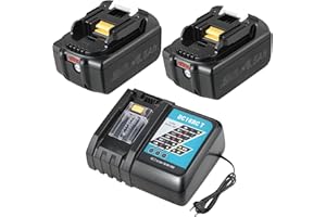 BXOXD Juego de 2 baterías de repuesto de 18 V 5,5 Ah para Makita de alto rendimiento + cargador rápido DC18RC3A | Compatible con BL1860B/BL1850/LXT400/194205-3