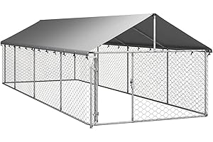 Tidyard Outdoor Dog Kennel Pet Dog Pen with Roof Walk In Chicken Run Cage Chicken Run Cage for Outdoor Backyard Farm Animal 600x200x150 cm