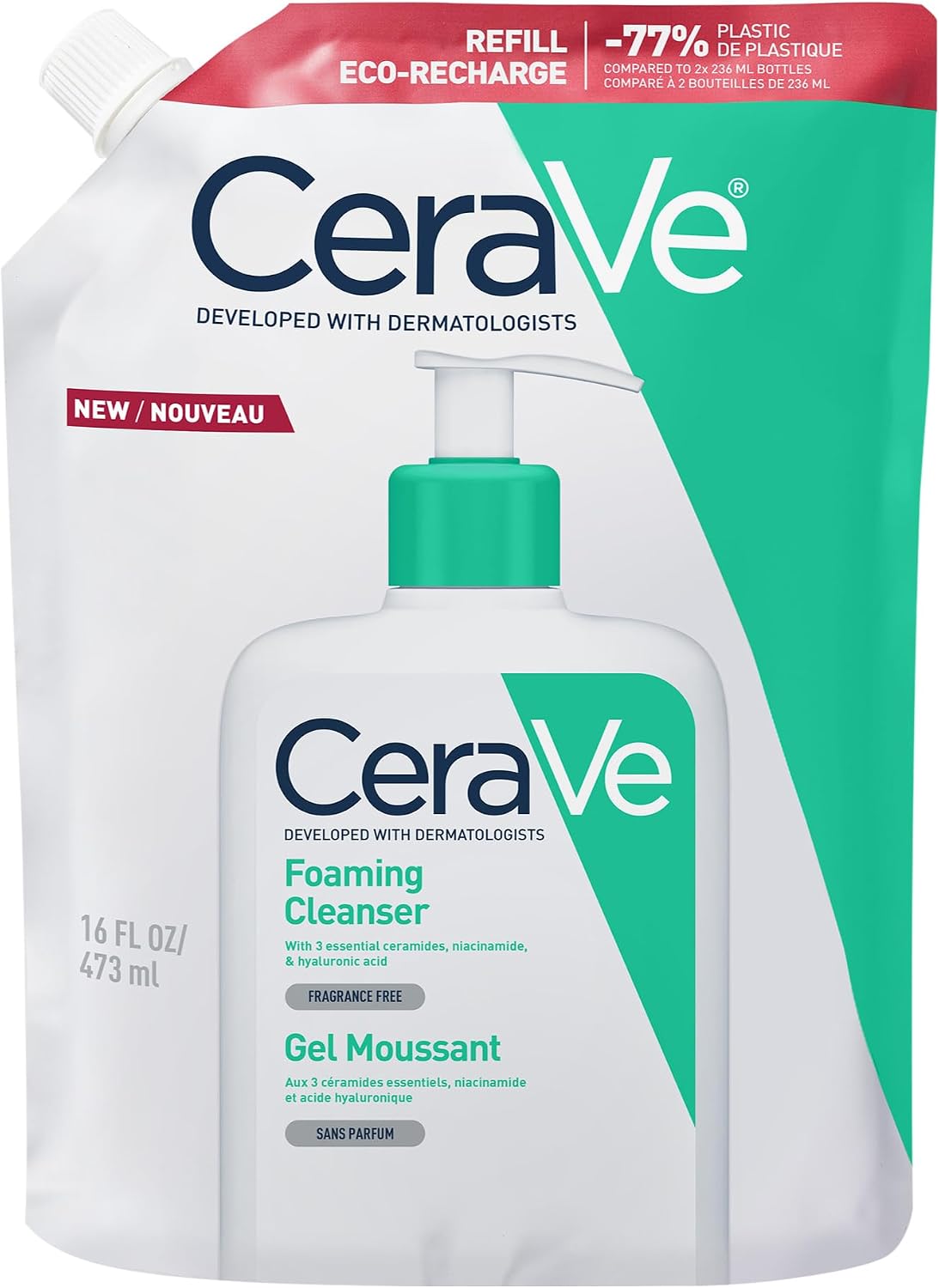 CeraVe Gel Limpiador Espumoso, Para Piel Normal a Grasa, Elimina el Exceso de Grasa y Suciedad, Enriquecido Con Ceramidas Esenciales, Niacinamida y Ácido Hialurónico, Apto para Rostro y Cuerpo, 473ml