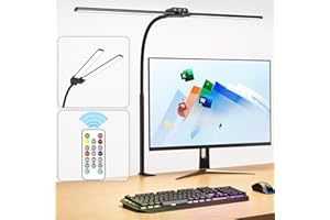 KableRika Schreibtischlampe LED Dimmbar Mit Fernbedienung: Doppelkopf Schreibtischleuchte Klemmbar - Augenschutz büro tischlampe für Homeoffice - tageslichtlampe schreibtisch beleuchtung für Monitor