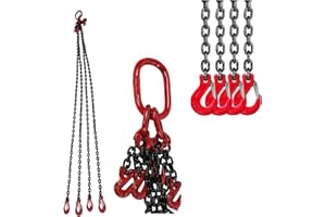 Ejoyous Catena di Chiusura a Catena in Acciaio Legato, 6 mm x 2 m, 4 Fili (4T), per Gru e Sollevamento, Rosso