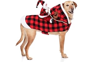 RANYPET Cane Santa Claus Equitazione Costume di Natale, Premium Pet Abbigliamento Natale Equitazione Vestito per Cani di Piccola Grandi Gatti Vestiti Festa di Natale Vestire, Plaid XXL