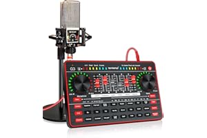 TENLAMP Audio Interface with DJ Mixer Sound Card, Portable Podcast Equipment Bundle XLR to 3.5mm Microphone Studio Board Voice Changer for youtube/tiktok PC/Phone Live Streaming/Recording/Gaming