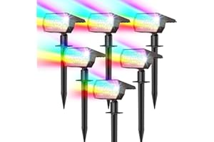 SUNKENET Lot de 6 Spot Solaire Exterieur Outdoor, 23 LEDs 7 RGB Modes Lampe Solaire Exterieur Jardin, Fonction 2 en 1 et IP65 Étanche Projecteur Solaire Exterieur Pour Jardin, Cour, Allée, Chemin