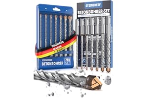 STONE REEF SDS Plus - Juego de brocas para hormigón, 7 piezas, incluye caja, diámetro de 5, 6, 6, 8, 8, 10, 12 x 156 mm, juego de brocas profesionales para hormigón, piedra y mampostería