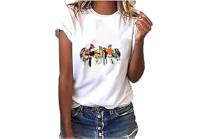 AMHOMELY UK Women Shirts and Blouses Sale,Ladies Casual Geometric Graphic Print Harajuku Female Round Neck Loose T-Shirt Tunic Tops for Women Leisure Elegant Polos T-Shirts Vests Tees