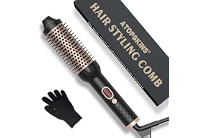 ATOPSKINS Dual PTC Thermal Brush 38mm Ceramic Curling Brush, Hot Brush Volumizing Heated Brush Curling Iron, Dual Voltage Travel Curling Brush, LCD Display 10 Temps 120-210℃ Heated Round Brush