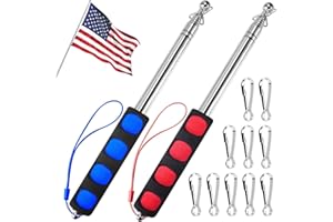 ZSTNPP 2 Pcs 1.2m Telescopic Flag Pole Extensible Stainless Steel, Portable Telescopic Pole for Camping with Lanyard and 10 Clips, Camping Flag Teacher Classroom Tour Guide Banner Flag