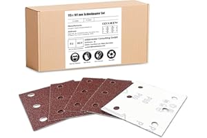 GEOGIEEW 70 Pezzi Fogli Abrasivi per Levigatrice Orbitale 101 x 115 mm, Grana 40/60/80/100/120/180/240, 6 Fori Carta Abrasiva Vetrata con per Levigatrice/Smerigliatrice