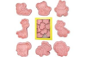 AMDZGLB Moldes de galletas para niños, 8 piezas, plástico, animales, galletas, juego de cortadores de galletas, fondant, herramientas para hornear, accesorios para decoración de tartas, galletas, hornear