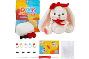 KUPPT Kit per uncinetto per principianti, kit per animali all'uncinetto, kit per principianti all'uncinetto con uncinetti, filato, video di istruzioni, kit per lavori a maglia per fai da te (coniglio)