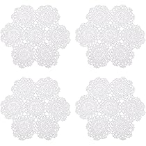 Centrini All'Uncinetto - Set Di 4 Tovagliette Rotonde In Cotone, Design Lotus Bianco - Foto 6