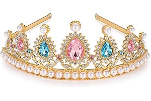 HENGKAIXUAN Princess Crown Tiara Rhinestone Headdress Jeweellery Gold Headband for Women Girls Kids Birthday Party Hair Accessories Halloween Costume Crown