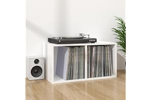 Gecheer Contenedor para vinilos, mueble porta vinilo moderno, estantería de escritorio, estantería de mesa, ahorro de espacio, con 2 cubos, caja de vinilo, contenedor para discos, blanco brillante, 71