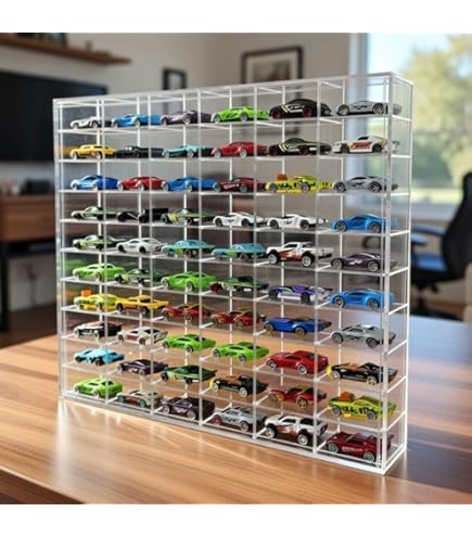 VK HANDICRAFT Wooden Hot Wheels Toy Car Display Case, Natural Oak