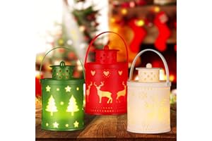BOOAEE Lanterna decorativa natalizia, 3 pezzi, lanterna per bambini, decorazione natalizia, lanterna natalizia con luce bianca calda, decorazione natalizia per interni, senza fiamma